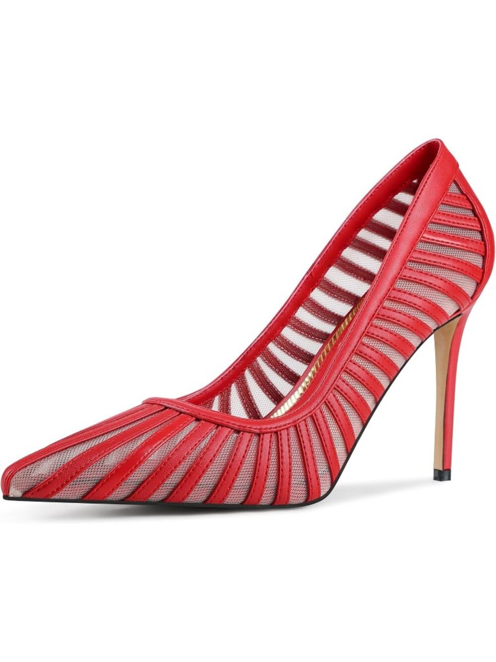 Women's Red Pumps Pointed Toe Heels Closed Toe Mesh Pumps High Stiletto Heels